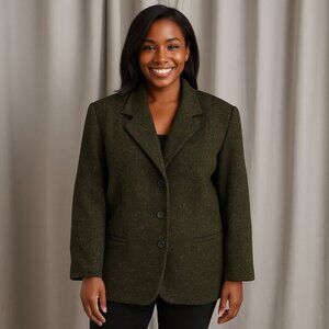 White Stag Wool Blend Tweed Blazer Coat Green Plus Size 20W 3 Button Jacket